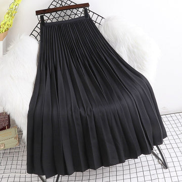Yipinpay 2023 Spring Autunn Pleated Skirt Women Casual Fashion Elegant Solid Color High Waist Long Midi Skirts Ladies Chic Saia